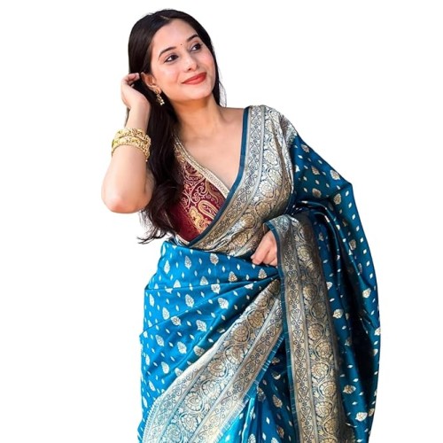 C J Enterprise Women's Banarasi Saree Pure Kanjivaram Style Silk Saree With Blouse Piece