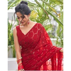 SIRIL Women's Piping & Sequence Embroidery Georgette Saree with Unstitched Blouse Piece