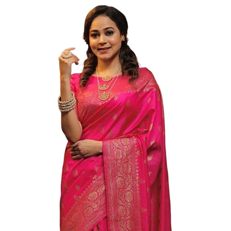 SIRIL Women's Kanjivaram Silk Saree Pure Silk with Blouse