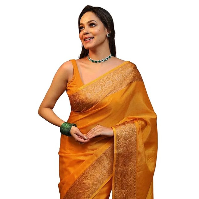 SIRIL Women's Kanjivaram Silk Saree Pure Silk with Blouse